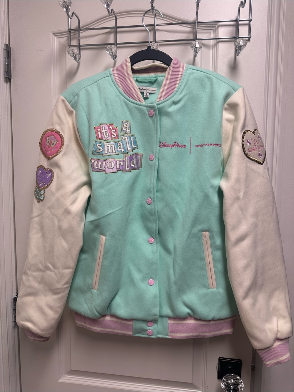 Stoney Clover Lane Disney Parks "It's a Small World" Pastel Varsity Jacket NWT